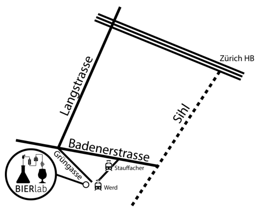 Map to BIERlab, Grüngasse 7, Zürich